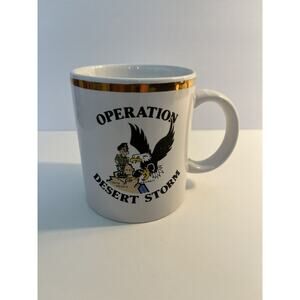 Vintage Operation Desert Storm Coffee Mug Military Eagle Gold Trim USA Gulf War